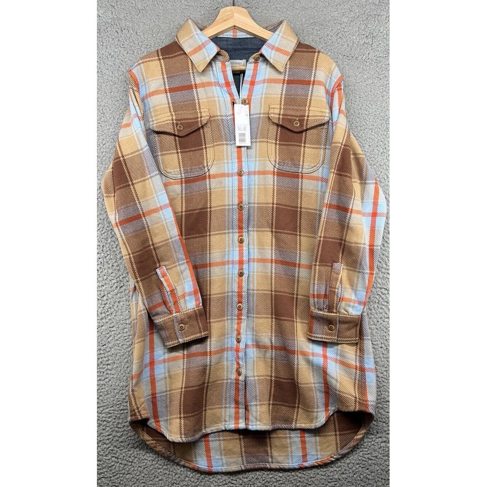 Outerknown Blanket Shirt Dress Plaid Long Sleeve Button Up Women's Medium M READ